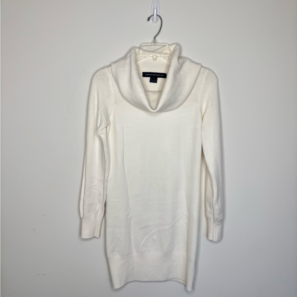 BN9 French Connection Cream Cowl Neck Knit Sweater Dress Long Sleeve Classic